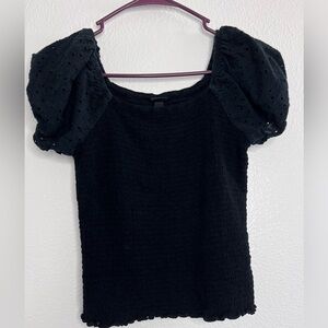 Art classs Black Puff Sleeve Top blouse women short sleeve size XL